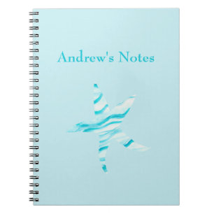 Blauwe Aqua-zeeduivel-silhouette-waterverf-naam Notitieboek