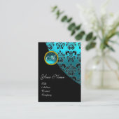 BLAUWE AQUAMARINE-DAMASKMONOGRAM, turquase Visitekaartje (Staand voorkant)
