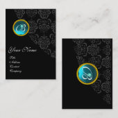 BLAUWE AQUAMARINE-DAMASKMONOGRAM, turquase Visitekaartje (Voorkant / Achterkant)