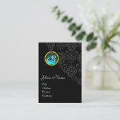 BLAUWE AQUAMARINE-DAMASKMONOGRAM, turquase Visitekaartje (Staand voorkant)