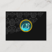 BLAUWE AQUAMARINE-DAMASKMONOGRAM, turquase Visitekaartje (Achterkant)