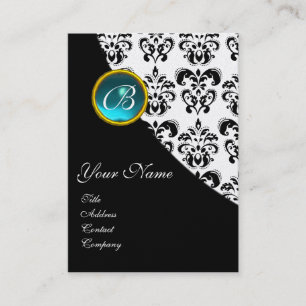 BLAUWE AQUAMARINE-DAMASKMONOGRAM, turquaseparels Visitekaartje