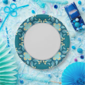Blauwe aquamarine Floral mandala Papieren Bordje (Feest)