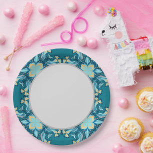 Blauwe aquamarine Floral mandala Papieren Bordje