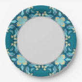 Blauwe aquamarine Floral mandala Papieren Bordje (Voorkant)
