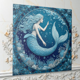 Blauwe Aquamarine Zeemeermin Oceaangeborrelde Moza Tegeltje