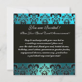 BLAUWE AQUAMARINE ZWART, WIT DAMAST JEWEL MONOGRAM KAART (Achterkant)