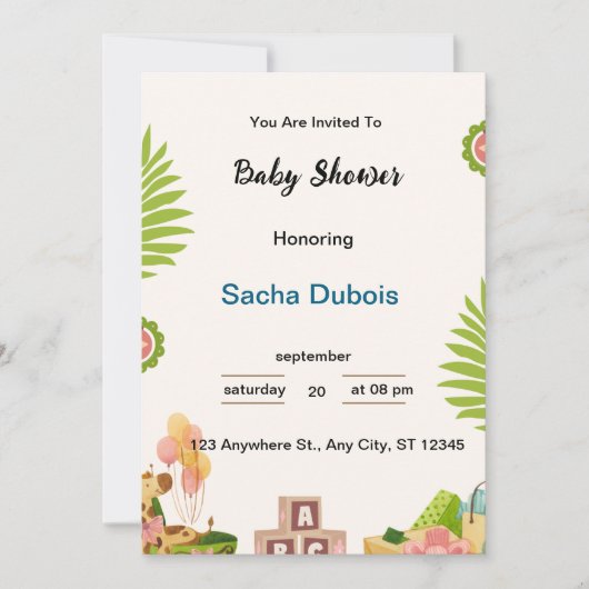 blauwe aquarel babyshower uitnodiging (Voorkant)