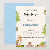 blauwe aquarel babyshower uitnodiging (Voorkant / Achterkant)