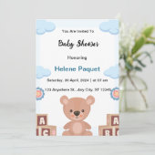 blauwe aquarel babyshower uitnodiging (Staand voorkant)