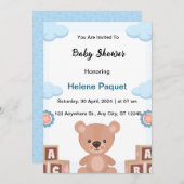 blauwe aquarel babyshower uitnodiging (Voorkant / Achterkant)