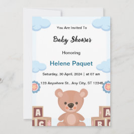blauwe aquarel babyshower uitnodiging
