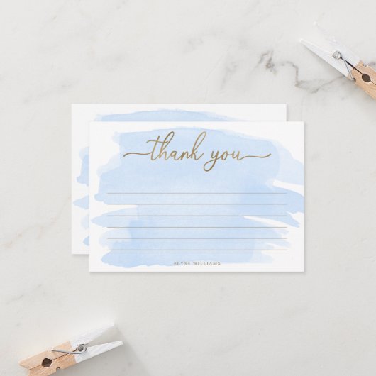 Blauwe Aquarel Bedankkaart Kaart (Voorkant / Achterkant in situ)