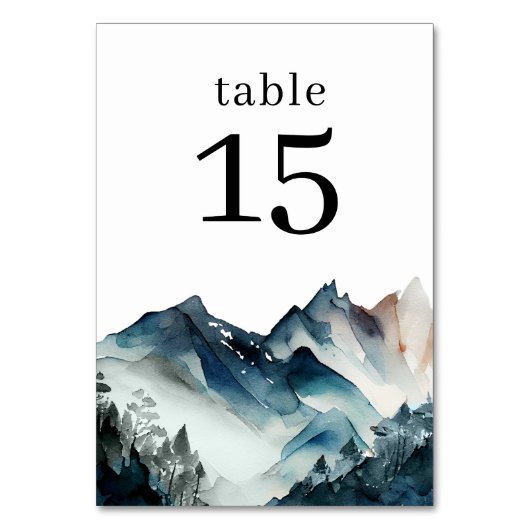 Blauwe Aquarel Berg Tafel Nummer Kaart (Voorkant)