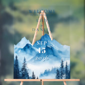 Blauwe Aquarel Bergen Bruiloft Welkom Acryl Bord (Neutraal)