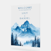 Blauwe Aquarel Bergen Bruiloft Welkom Acryl Bord (Hoek)