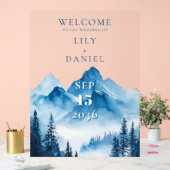 Blauwe Aquarel Bergen Bruiloft Welkom Acryl Bord (Huwelijk)