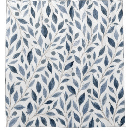 Blauwe Aquarel Bladeren Botanische Douchegordijn
