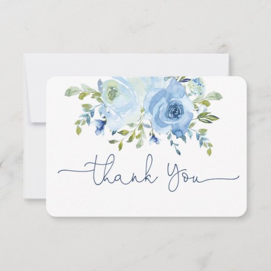 Blauwe aquarel bloem bedankkaart (Voorkant)