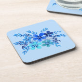 Blauwe aquarel bloem bier onderzetter (Linkerzijde)
