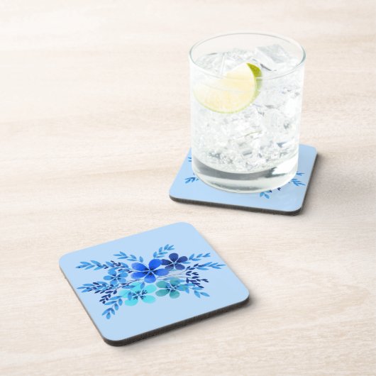 Blauwe aquarel bloem bier onderzetter (Rechterzijde)