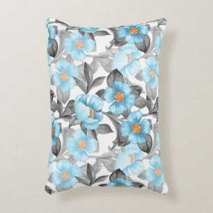 Blauwe Aquarel Bloem - Botanische Bloemstukken Accent Kussen