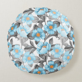 Blauwe Aquarel Bloem - Botanische Bloemstukken Rond Kussen