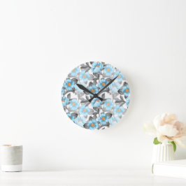 Blauwe Aquarel Bloem - Botanische Bloemstukken Ronde Klok