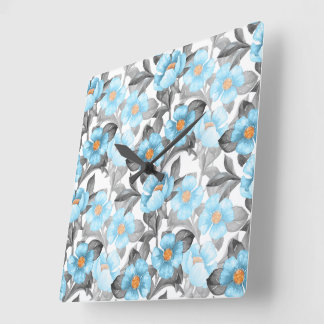 Blauwe Aquarel Bloem - Botanische Bloemstukken Vierkante Klok