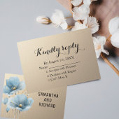 Blauwe Aquarel Bloem Gouden Glitter RSVP Kaartje