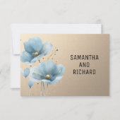 Blauwe Aquarel Bloem Gouden Glitter RSVP Kaartje (Voorkant)