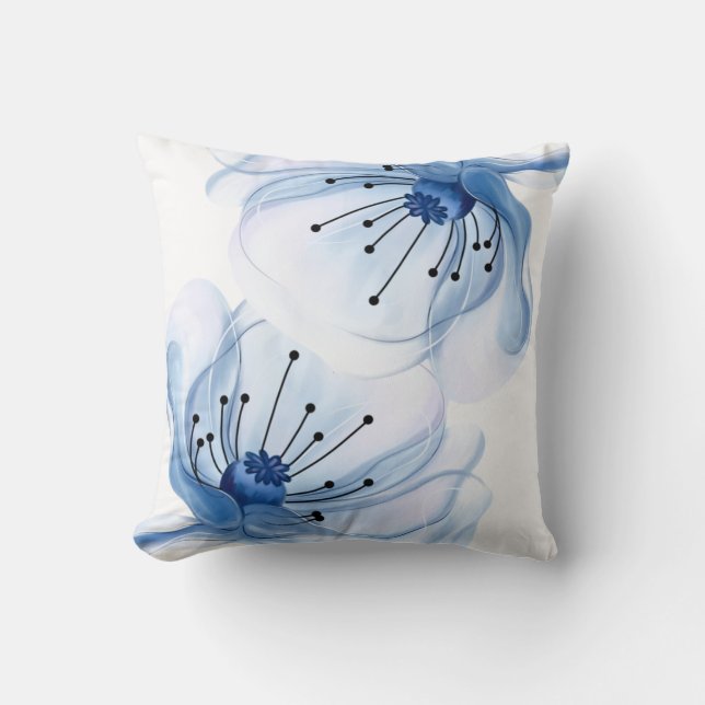 Blauwe Aquarel Bloem Kussen Voor Lente  (Voorkant)