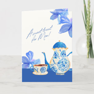 Blauwe aquarel bloem theekop kaart