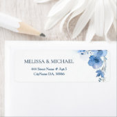 Blauwe Aquarel Bloem |  Trouwen Etiket (Insitu)