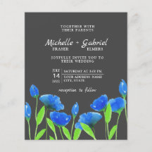 Blauwe aquarel bloemen. Bloemige bruiloft. Zwarte 