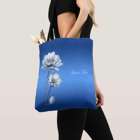 Blauwe Aquarel Bloemen Boodschappentas Tote Bag (Dichtbij)