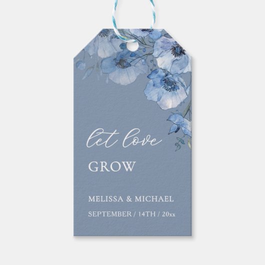 Blauwe Aquarel Bloemen Bruiloft Bedankt Cadeaulabel (Voorkant)