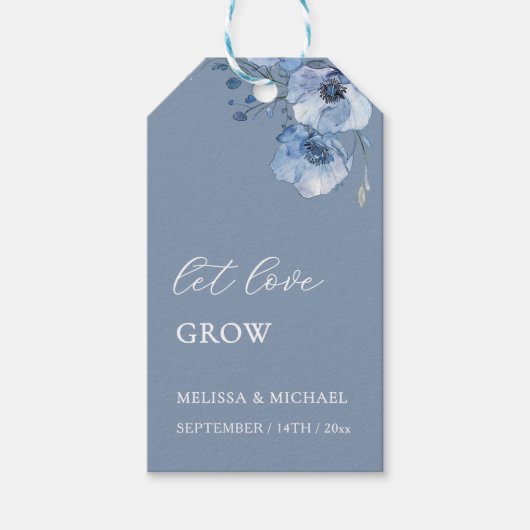 Blauwe Aquarel Bloemen Bruiloft Bedankt Cadeaulabel (Voorkant)