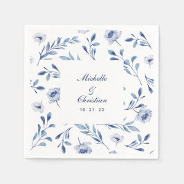 Blauwe Aquarel Bloemen Bruiloft Servet