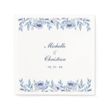 Blauwe Aquarel Bloemen Bruiloft Servet