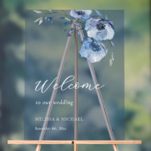 Blauwe Aquarel Bloemen Bruiloft Verwelkoming