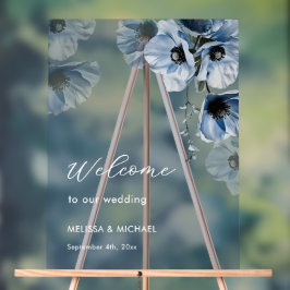 Blauwe Aquarel Bloemen Bruiloft Welkom Acryl Bord