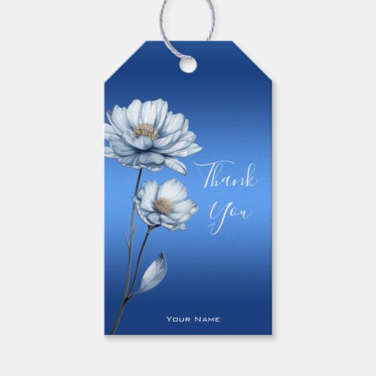 Blauwe Aquarel Bloemen Cadeaubijsluiter Cadeaulabel (Voorkant)