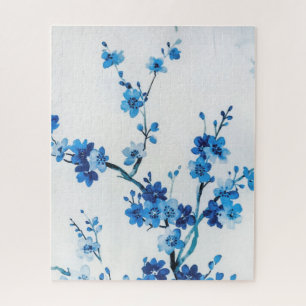 Blauwe Aquarel Bloemen Delicaat Schoon Legpuzzel