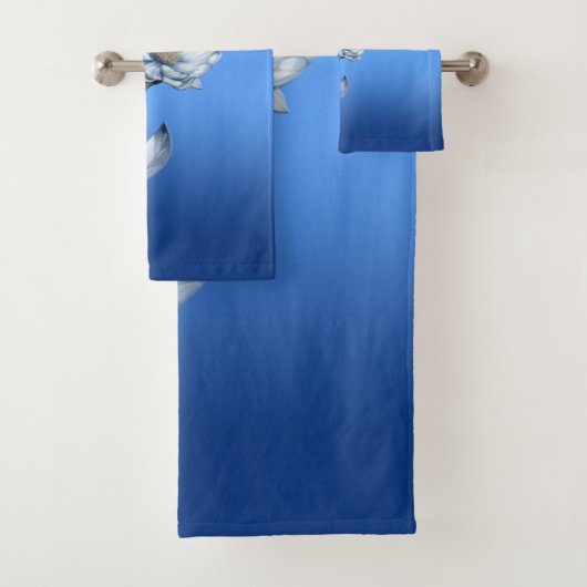 Blauwe Aquarel Bloemen Handdoeken Set (Insitu)