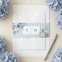Blauwe Aquarel Bloemen Invitatie Buikband
