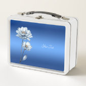 Blauwe Aquarel Bloemen Lunchbox (Voorkant)