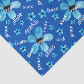 Blauwe Aquarel Bloemen met Affirmaties Tissuepapier (Detail)