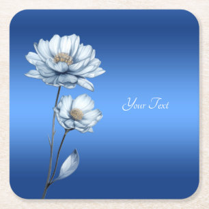Blauwe Aquarel Bloemen Papier Onderzetter