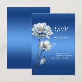 Blauwe Aquarel Bloemen RSVP Kaart